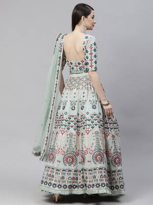Shubhkala Pista Green Multi Thread And Sequince With Embroidered Georgette Semi Stitched Party Wear Lehenga Choli 2