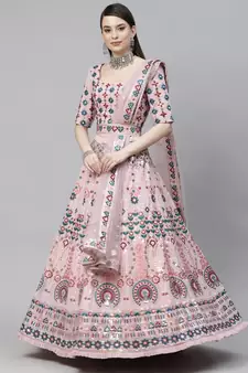 SHUBHKALA pink georgette embroidered   Choli Blouse with   Lehenga Ghagra with    Dupatta