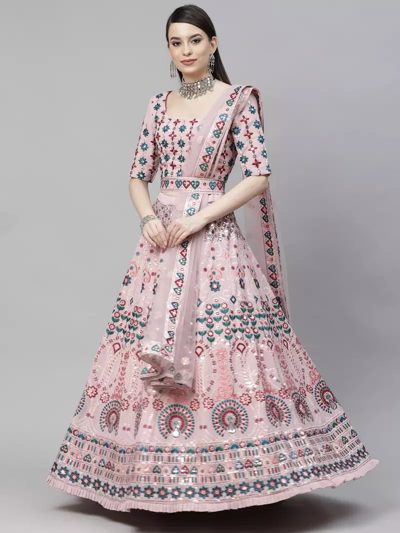 SHUBHKALA pink georgette embroidered   Choli Blouse with   Lehenga Ghagra with    Dupatta