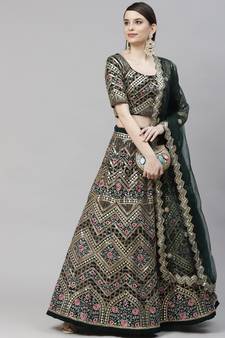 Shubhkala Dark Green Multi Thread, Sequins & Gota Patti Embroidered Georgette Semi Stitched Party Wear Ghagra Choli