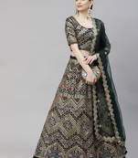 Shubhkala Dark Green Multi Thread, Sequins & Gota Patti Embroidered Georgette Semi Stitched Party Wear Ghagra Choli