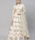 Shubhkala Beige Multi Thread, Sequins & Embroidered With All Over Diamond Pasting Georgette Bridal Lehenga Choli