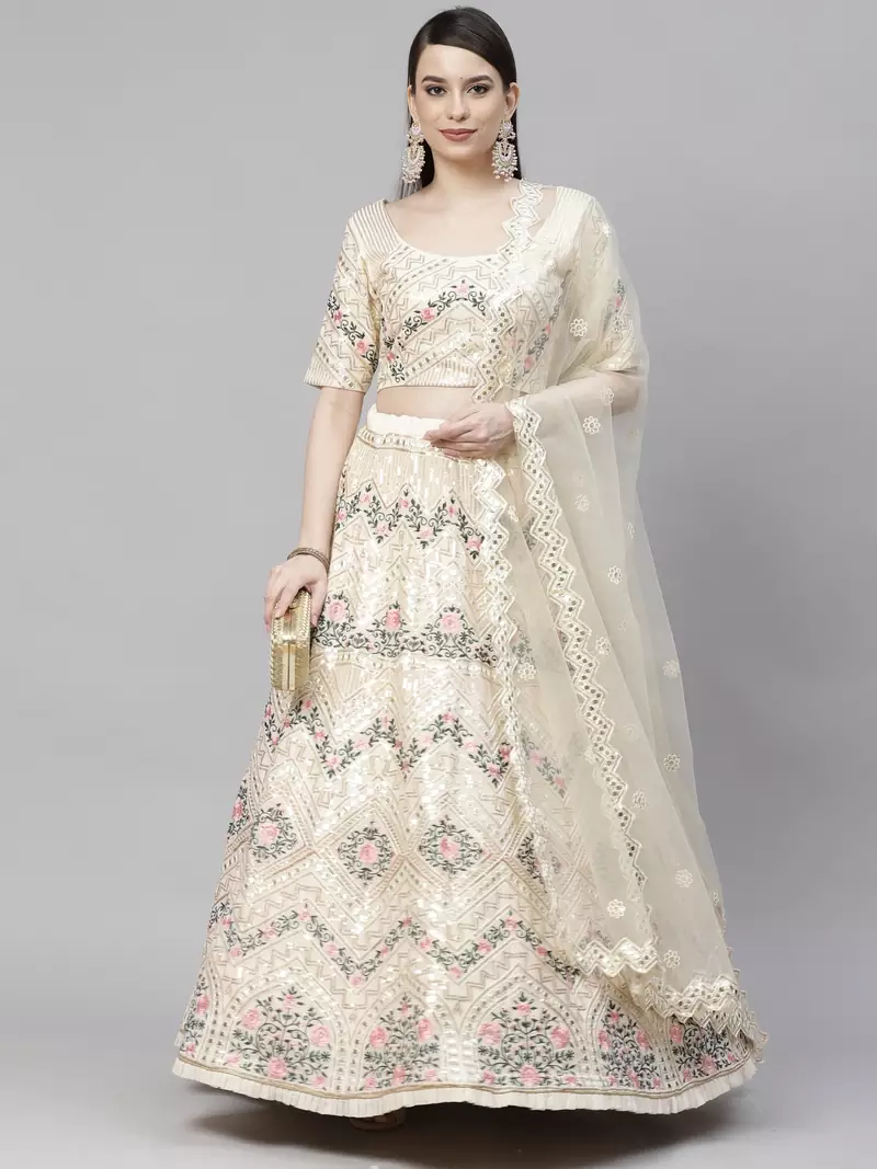 SHUBHKALA white georgette embroidered   Choli Blouse with   Lehenga Ghagra with    Dupatta