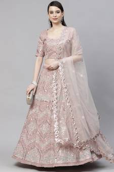 Shubhkala Pastel Pink Multi Thread, Sequins & Gota Patti Embroidered Georgette Party Wear Lehenga Choli