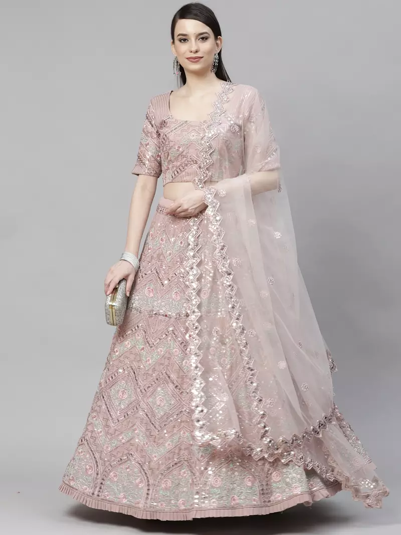 SHUBHKALA light-pink georgette embroidered   Choli Blouse with   Lehenga Ghagra with    Dupatta