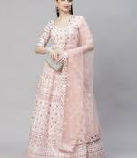 Shubhkala Light Pink Multi Thread With Gota Patti Embroidered Georgette Semi Stitched Lehenga