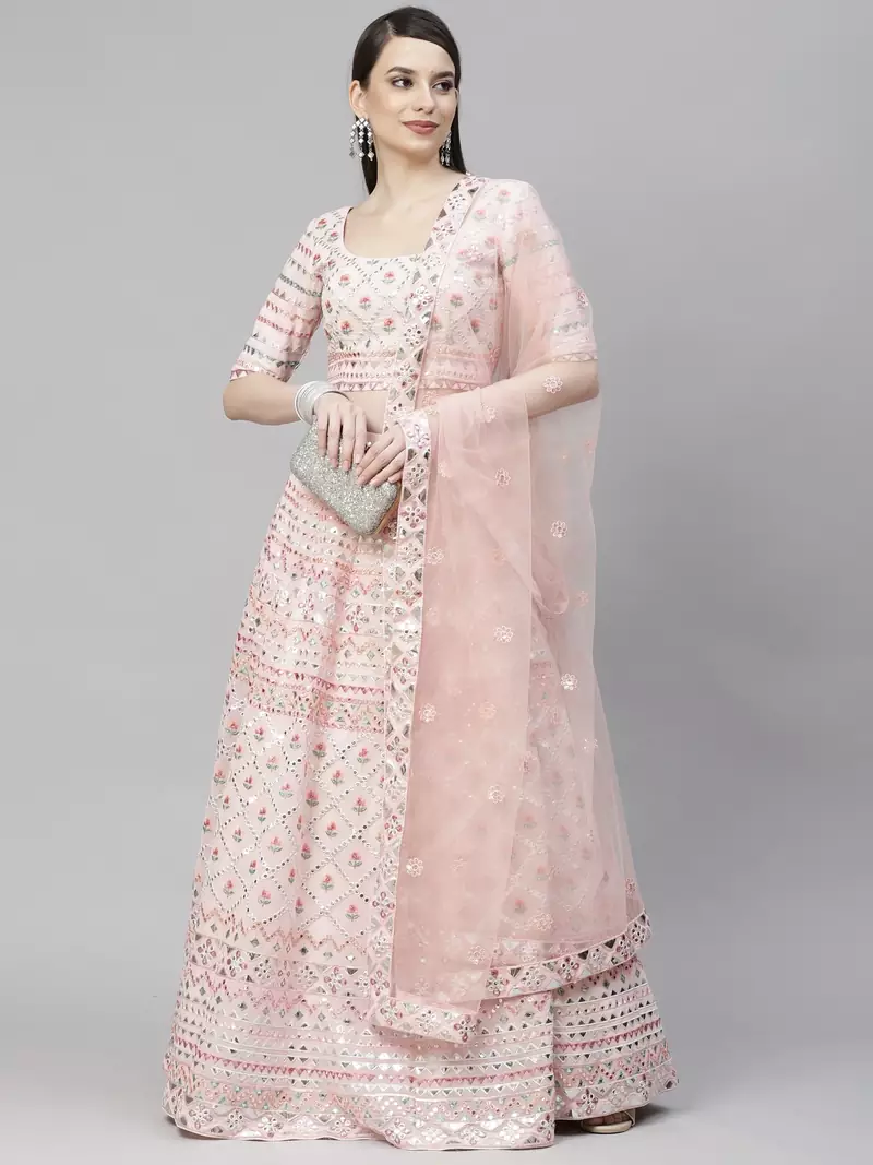 SHUBHKALA light-pink georgette embroidered   Choli Blouse with   Lehenga Ghagra with    Dupatta