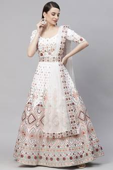 SHUBHKALA white georgette embroidered   Choli Blouse with   Lehenga Ghagra with    Dupatta