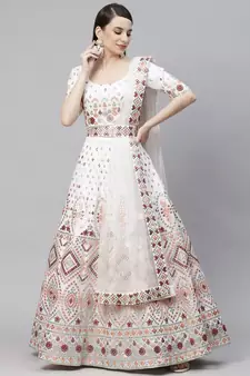 SHUBHKALA white georgette embroidered   Choli Blouse with   Lehenga Ghagra with    Dupatta