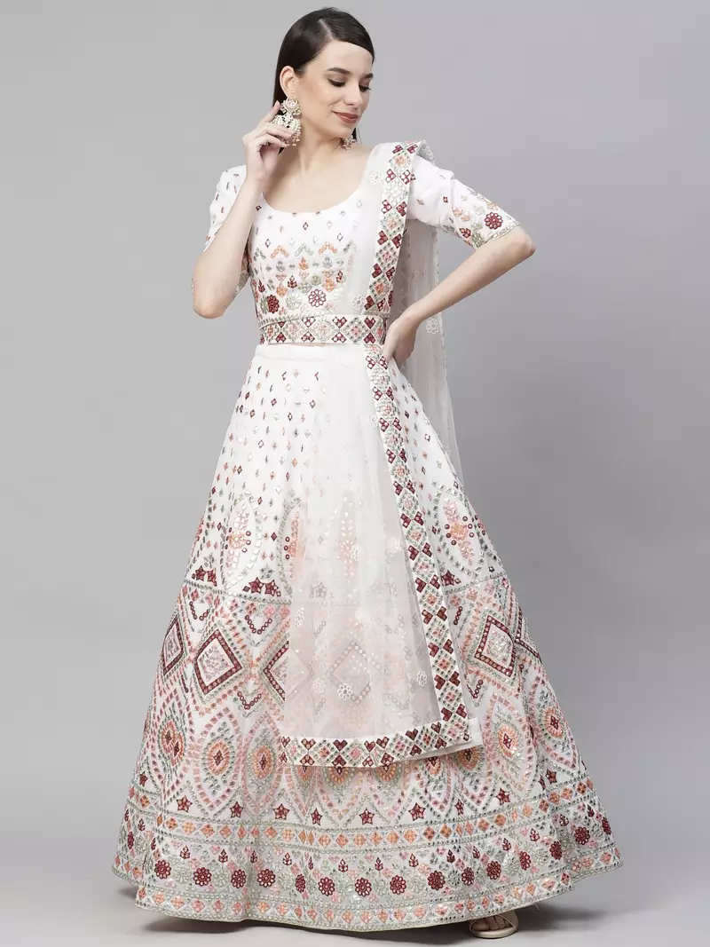 SHUBHKALA white georgette embroidered   Choli Blouse with   Lehenga Ghagra with    Dupatta