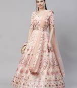 Shubhkala Peach Multi Thread With Gota Patti Embroidered Georgette Semi Stitched Lehenga