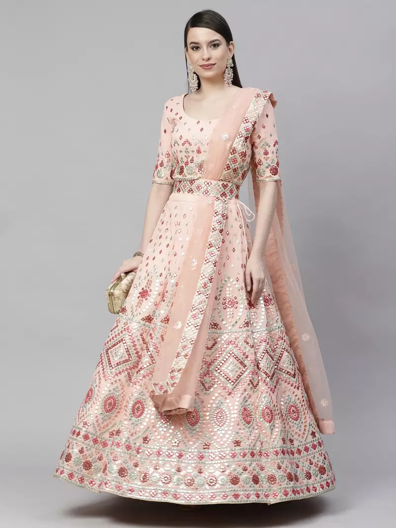 SHUBHKALA pink georgette embroidered   Choli Blouse with   Lehenga Ghagra with    Dupatta