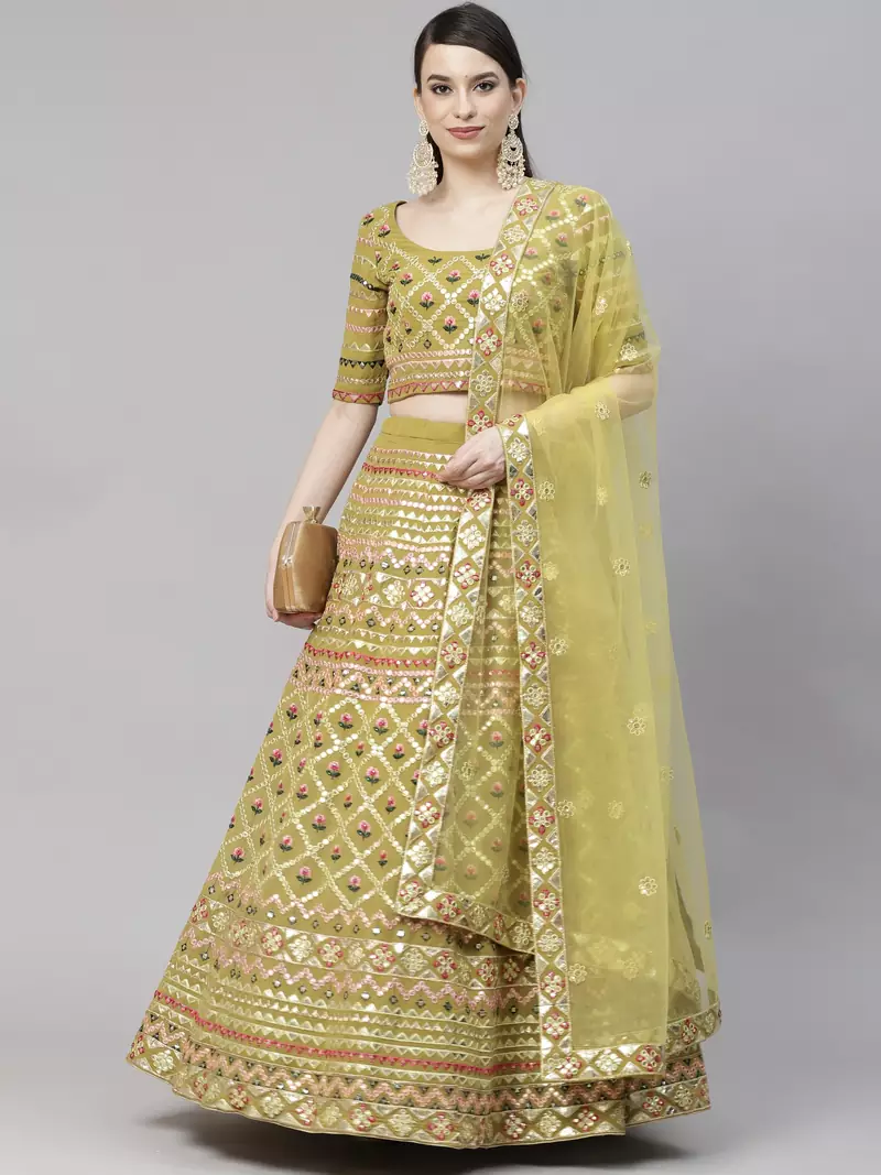 SHUBHKALA lime georgette embroidered   Choli Blouse with   Lehenga Ghagra with    Dupatta