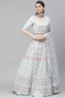 SHUBHKALA sky-blue georgette embroidered   Choli Blouse with   Lehenga Ghagra with    Dupatta