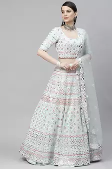 SHUBHKALA sky-blue georgette embroidered   Choli Blouse with   Lehenga Ghagra with    Dupatta