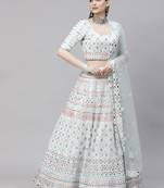 Shubhkala Sky Blue Multi Thread With Gota Patti Embroidered Georgette Semi Stitched Lehenga