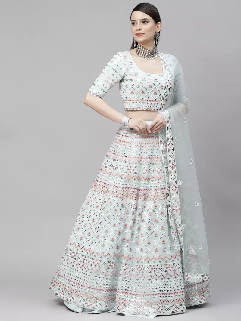 SHUBHKALA sky-blue georgette embroidered   Choli Blouse with   Lehenga Ghagra with    Dupatta