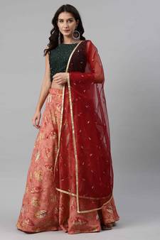 SHUBHKALA peach cotton printed   Choli Blouse with   Lehenga Ghagra with    Dupatta