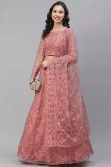 SHUBHKALA light-pink net embroidered   Choli Blouse with   Lehenga Ghagra with    Dupatta