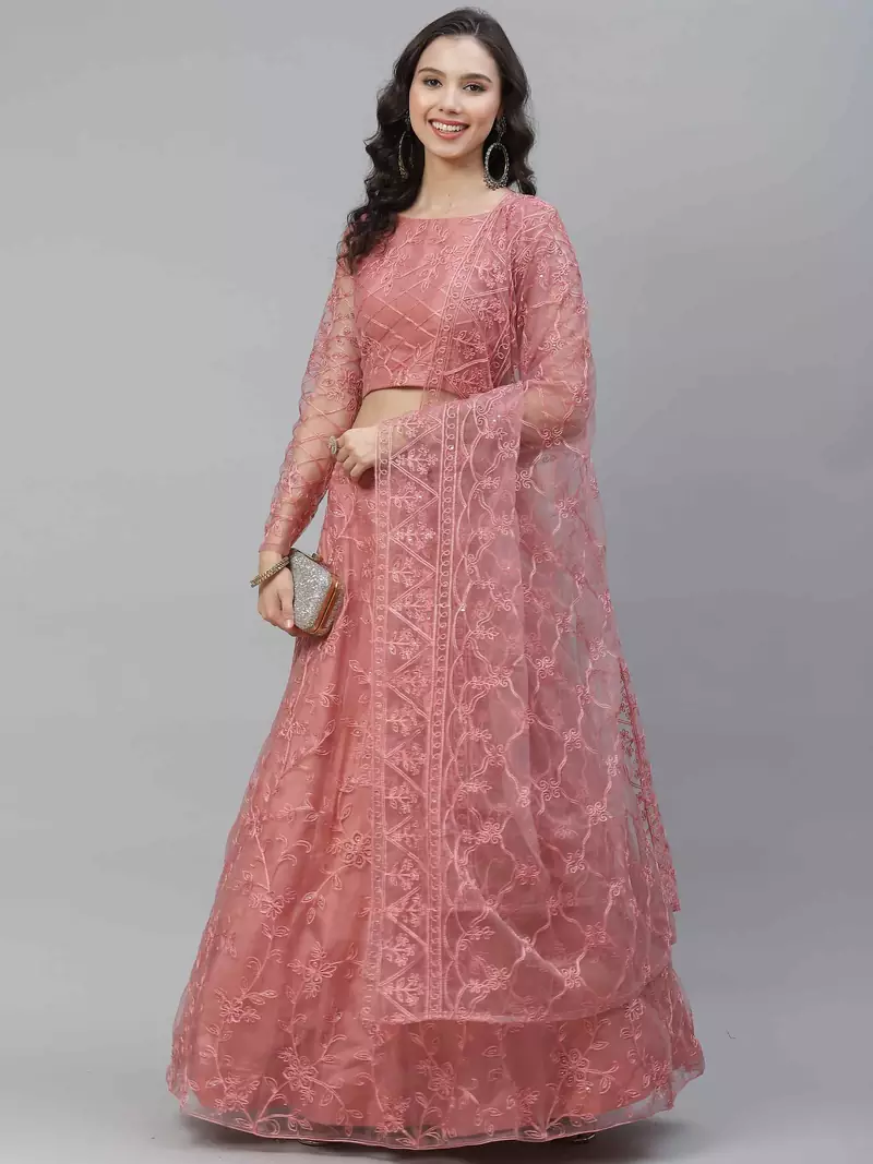SHUBHKALA light-pink net embroidered   Choli Blouse with   Lehenga Ghagra with    Dupatta