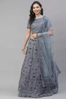 SHUBHKALA grey net embroidered   Choli Blouse with   Lehenga Ghagra with    Dupatta
