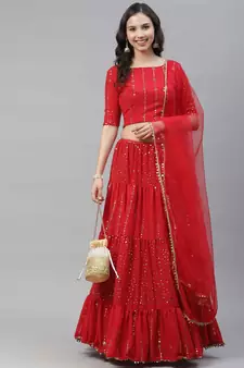 SHUBHKALA red georgette embroidered   Choli Blouse with   Lehenga Ghagra with    Dupatta