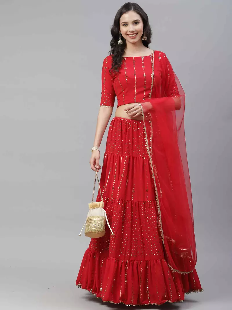 SHUBHKALA red georgette embroidered   Choli Blouse with   Lehenga Ghagra with    Dupatta