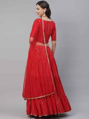 SHUBHKALA red georgette embroidered   Choli Blouse with   Lehenga Ghagra with    Dupatta 2