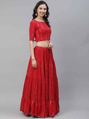 SHUBHKALA red georgette embroidered   Choli Blouse with   Lehenga Ghagra with    Dupatta 3