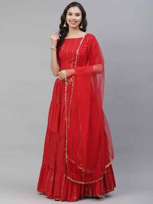 SHUBHKALA red georgette embroidered   Choli Blouse with   Lehenga Ghagra with    Dupatta 5