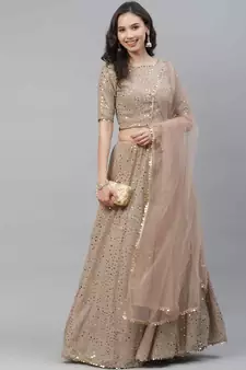 SHUBHKALA beige georgette embroidered   Choli Blouse with   Lehenga Ghagra with    Dupatta