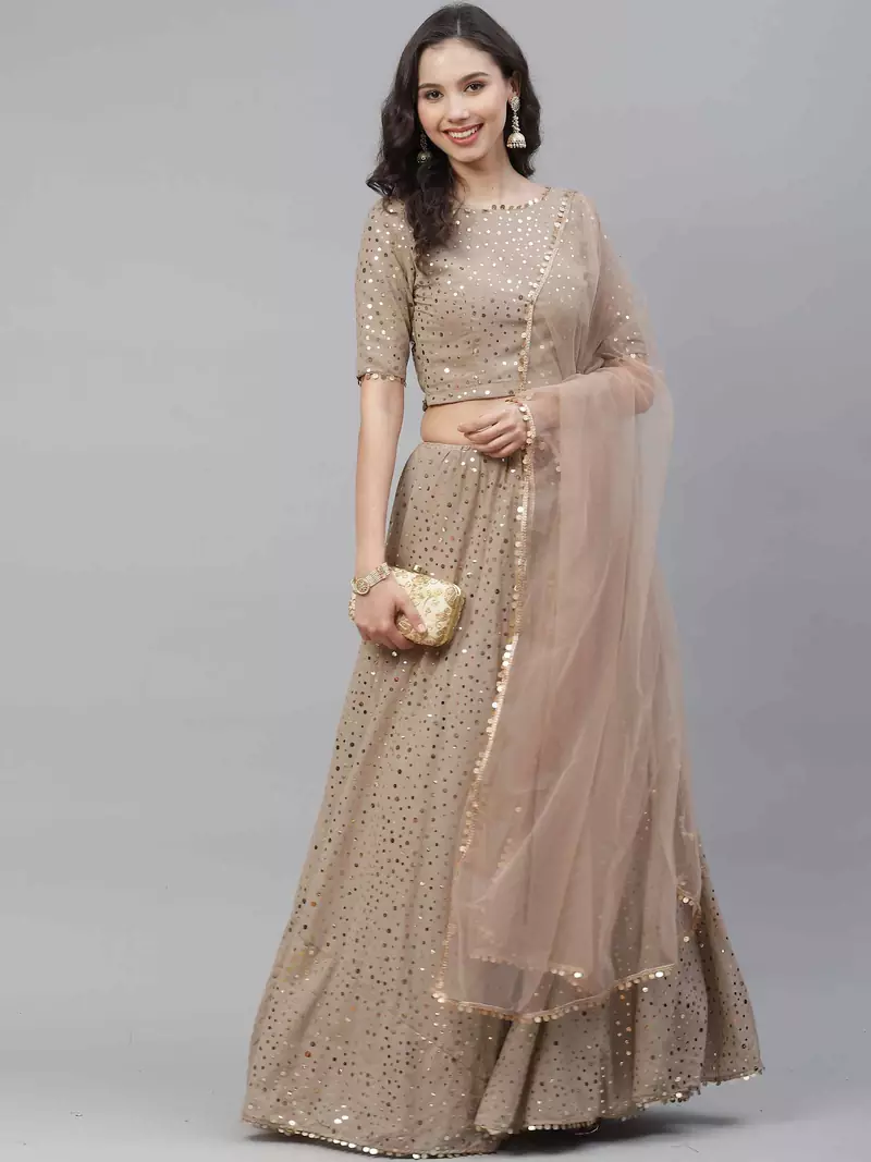 SHUBHKALA beige georgette embroidered   Choli Blouse with   Lehenga Ghagra with    Dupatta