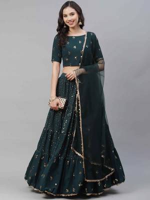 SHUBHKALA green georgette embroidered   Choli Blouse with   Lehenga Ghagra with    Dupatta 1