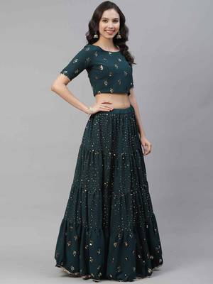 SHUBHKALA green georgette embroidered   Choli Blouse with   Lehenga Ghagra with    Dupatta 3