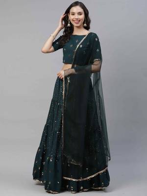 SHUBHKALA green georgette embroidered   Choli Blouse with   Lehenga Ghagra with    Dupatta 5
