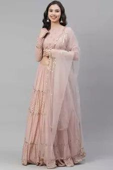 SHUBHKALA peach georgette embroidered   Choli Blouse with   Lehenga Ghagra with    Dupatta