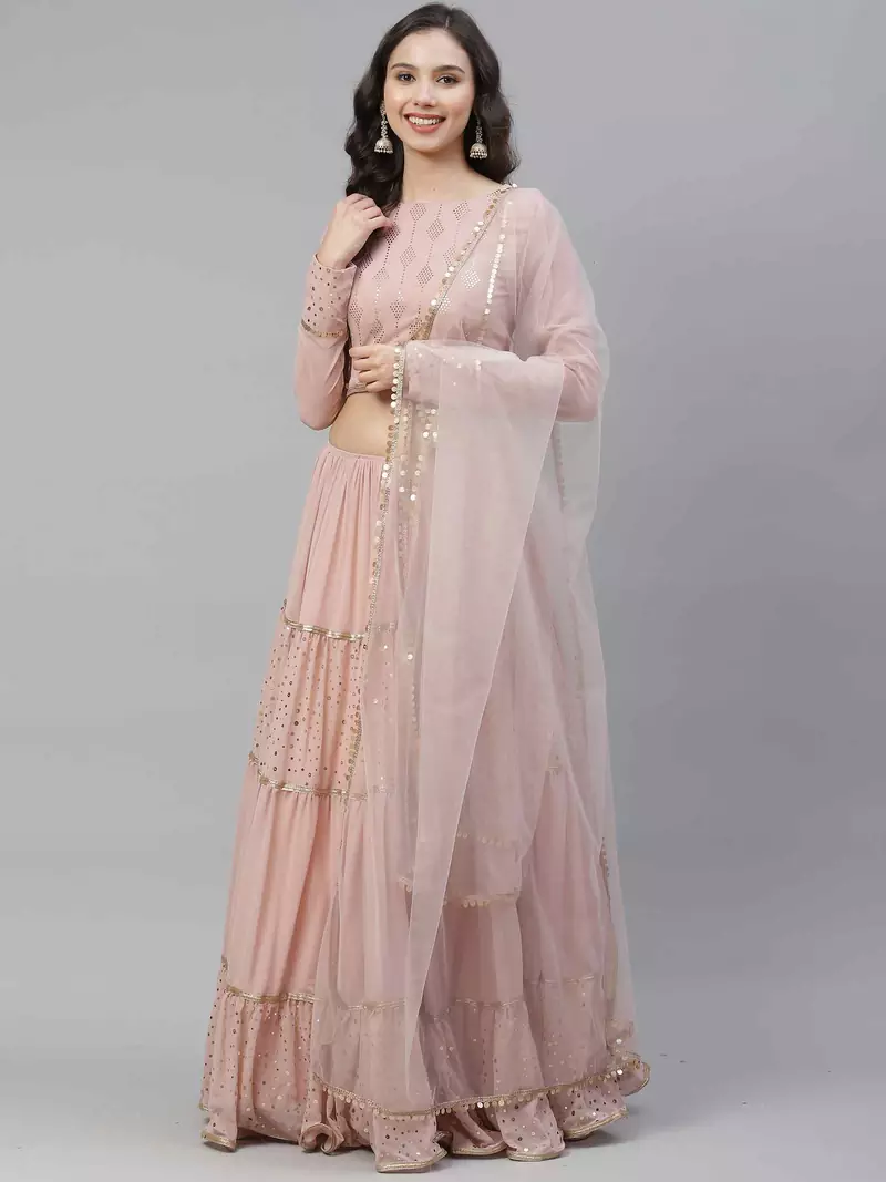 SHUBHKALA peach georgette embroidered   Choli Blouse with   Lehenga Ghagra with    Dupatta