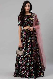 SHUBHKALA black velvet embroidered   Choli Blouse with   Lehenga Ghagra with    Dupatta