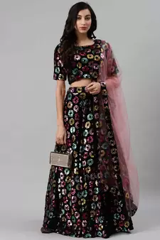 SHUBHKALA black velvet embroidered   Choli Blouse with   Lehenga Ghagra with    Dupatta