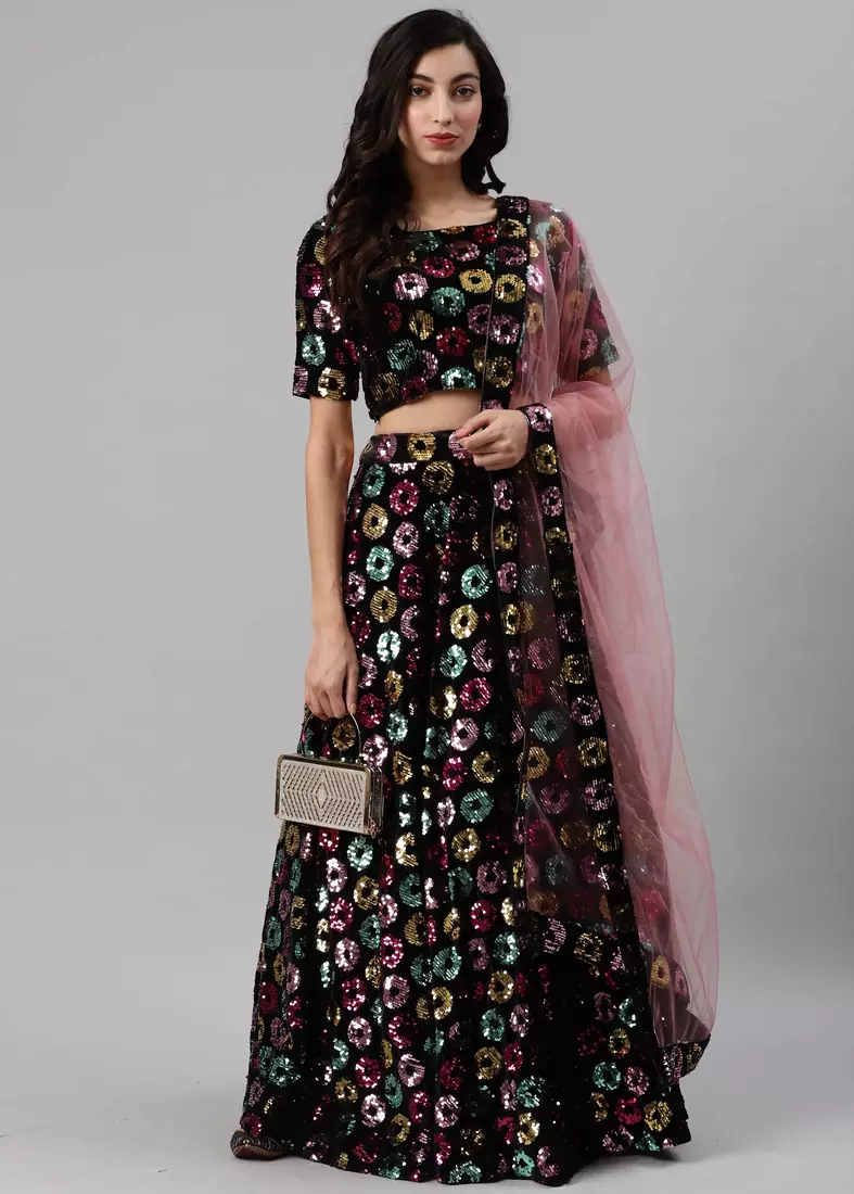 SHUBHKALA black velvet embroidered   Choli Blouse with   Lehenga Ghagra with    Dupatta