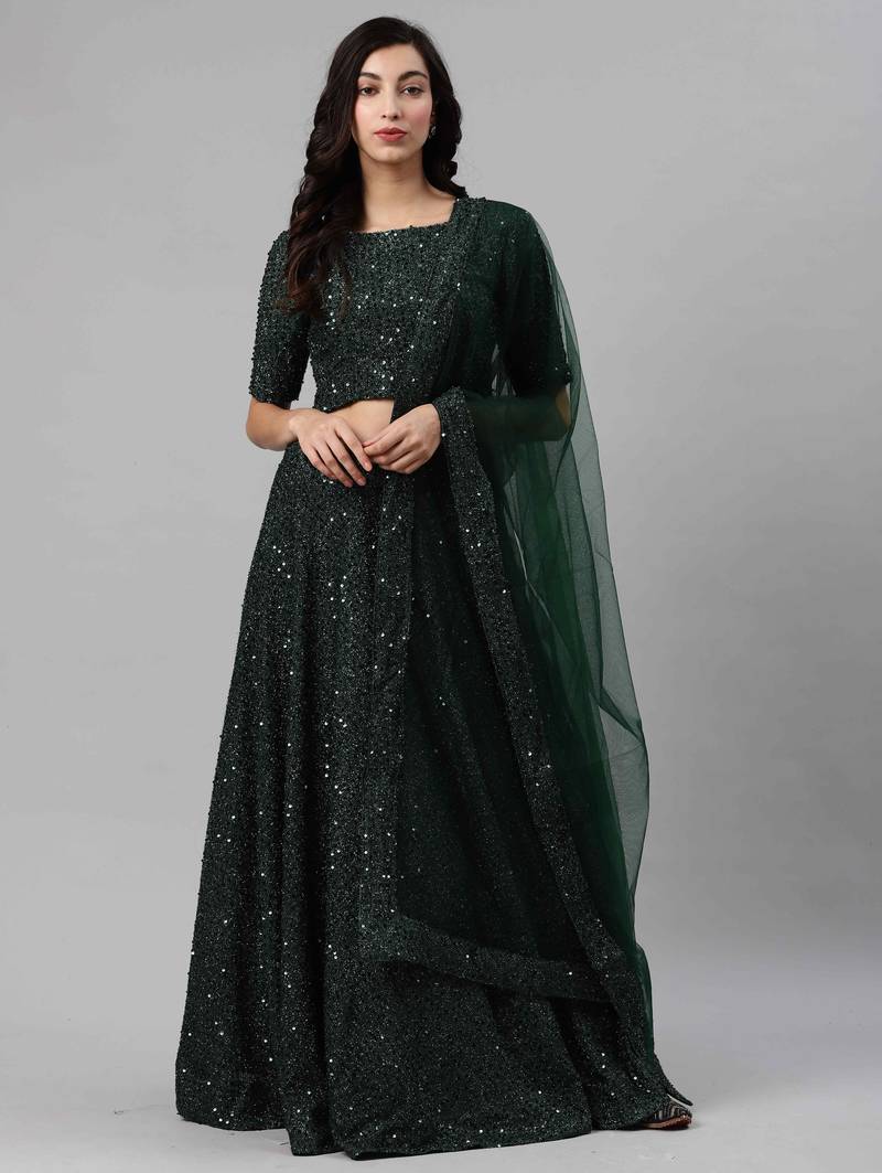 SHUBHKALA green georgette embroidered   Choli Blouse with   Lehenga Ghagra with    Dupatta