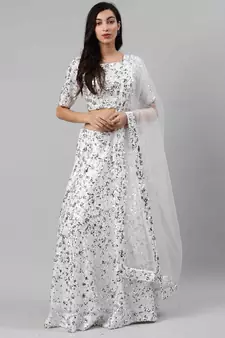 SHUBHKALA white net embroidered   Choli Blouse with   Lehenga Ghagra with    Dupatta