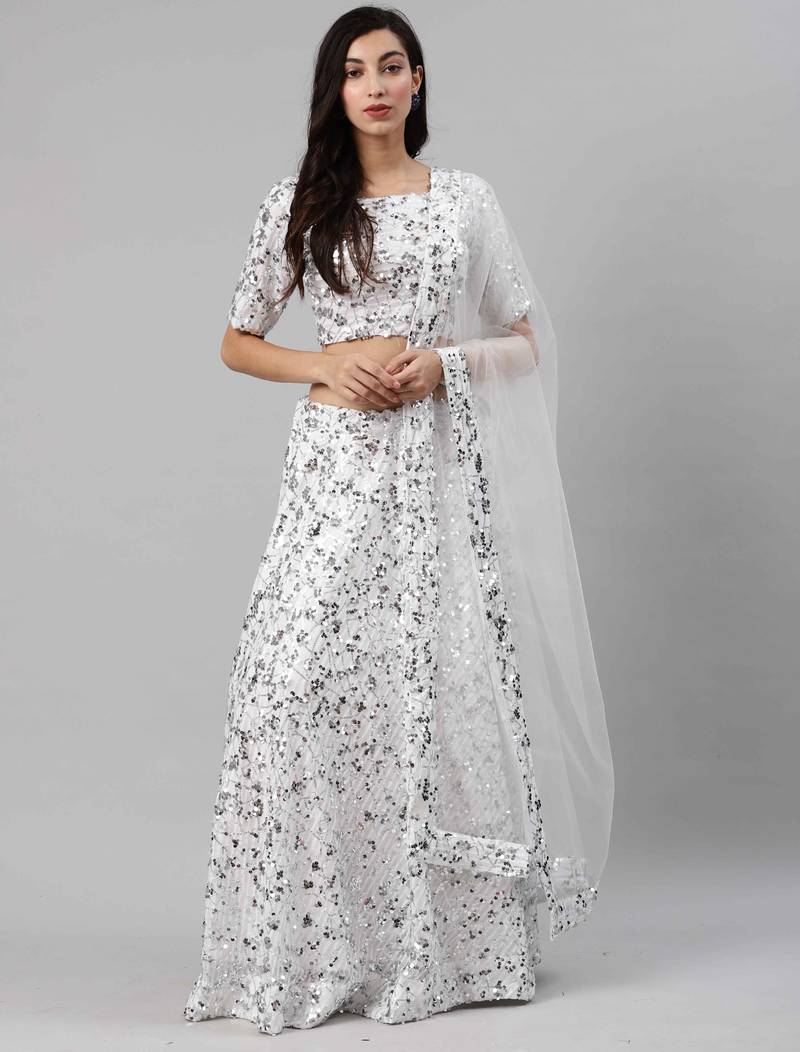 SHUBHKALA white net embroidered   Choli Blouse with   Lehenga Ghagra with    Dupatta