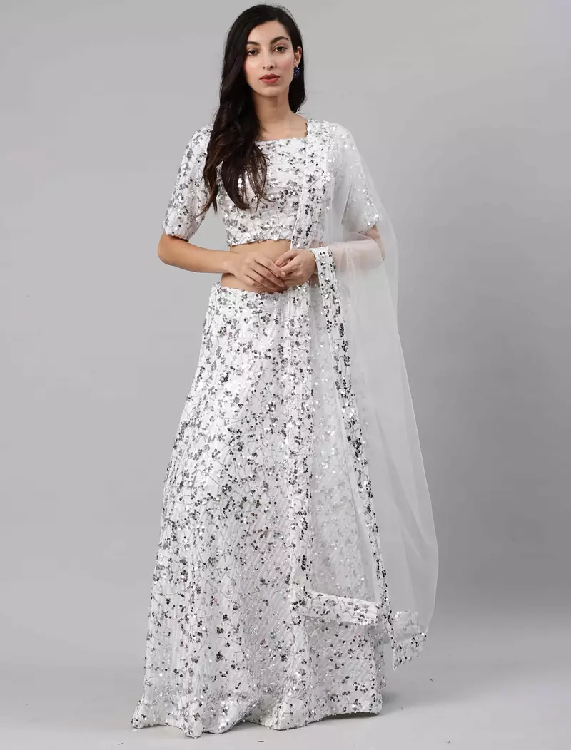 SHUBHKALA white net embroidered   Choli Blouse with   Lehenga Ghagra with    Dupatta