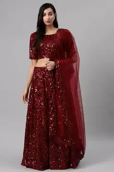 SHUBHKALA maroon georgette embroidered   Choli Blouse with   Lehenga Ghagra with    Dupatta