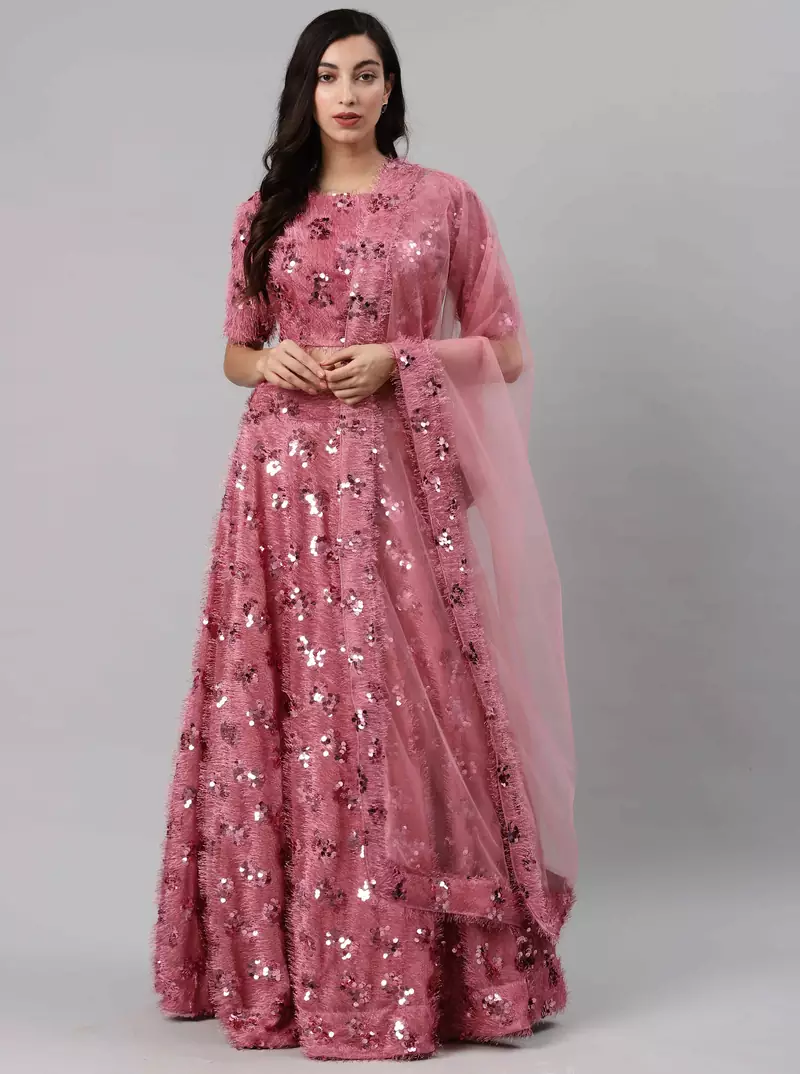 SHUBHKALA pink velvet embroidered   Choli Blouse with   Lehenga Ghagra with    Dupatta