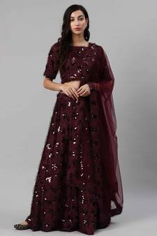 SHUBHKALA purple velvet embroidered   Choli Blouse with   Lehenga Ghagra with    Dupatta
