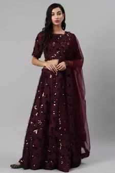 SHUBHKALA purple velvet embroidered   Choli Blouse with   Lehenga Ghagra with    Dupatta