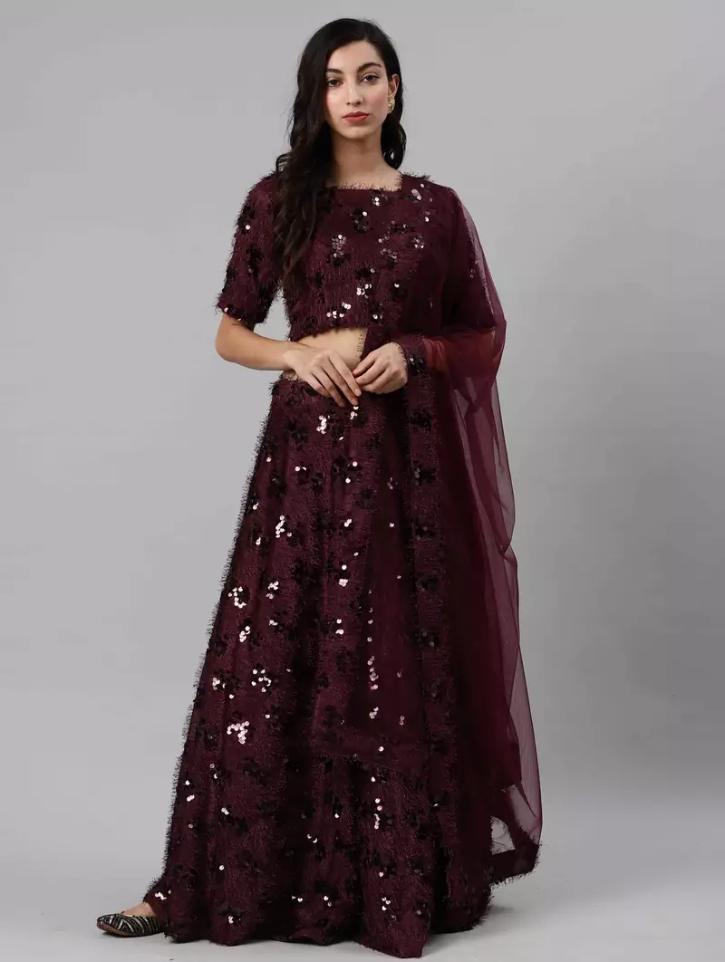 SHUBHKALA purple velvet embroidered   Choli Blouse with   Lehenga Ghagra with    Dupatta
