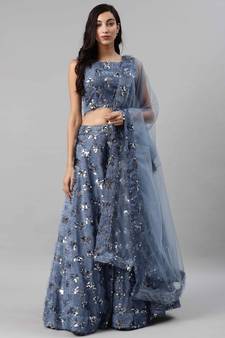 SHUBHKALA light-blue velvet embroidered   Choli Blouse with   Lehenga Ghagra with    Dupatta